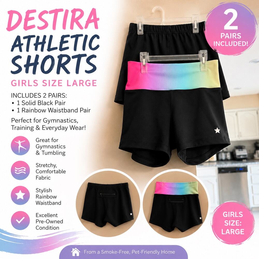 Destira Girls Athletic Shorts Bundle – Size Large (2 Pairs)